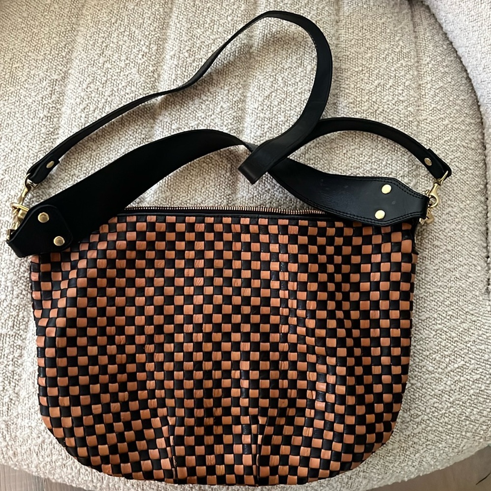 Woven cross body checker bag w/ two straps